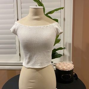 Brandy Melville White Ruched Off the Shoulder Top
